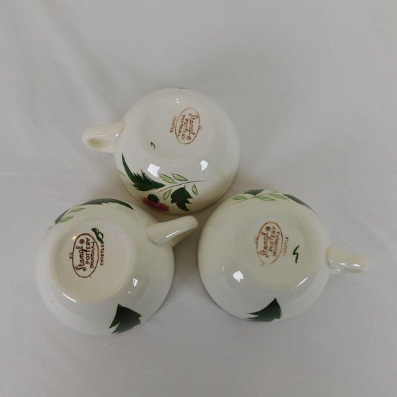 Lot of 3 Stangl Pottery Pink Thistle Hand Painted Flat Coffee Cup Vintage White - Picture 9 of 11